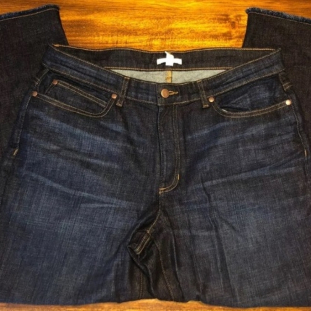 Eileen Fisher Dark Denim Jeans Frayed Hem - Size 14